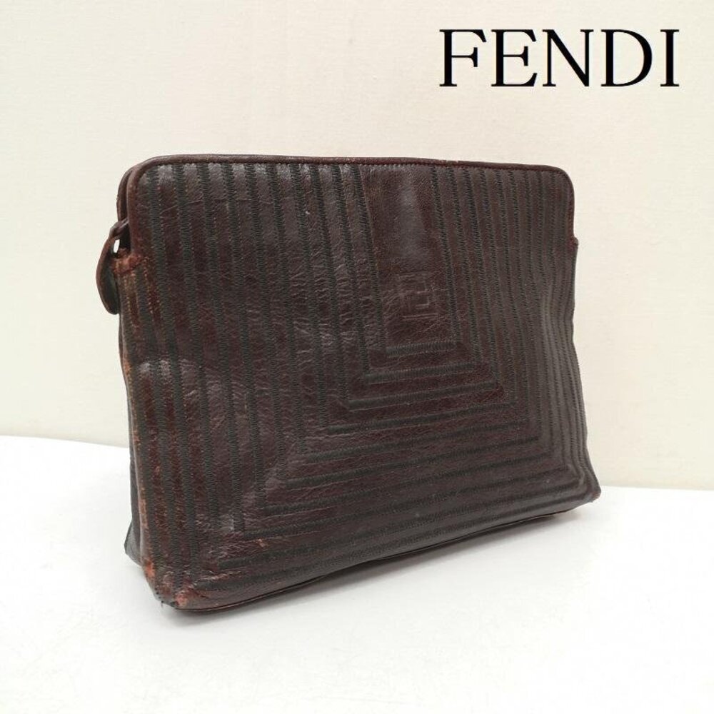Fendi FF Clutch Leather Bag Black